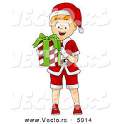 Cartoon Vector of Happy Christmas Boy Holding a Present by BNP Design Studio