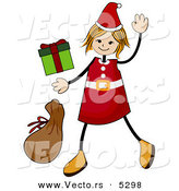 Cartoon Vector of Happy Christmas Girl Waving by BNP Design Studio