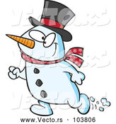 Cartoon Vector of Happy Christmas Snowman Walking by Toonaday