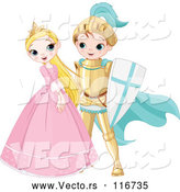 Cartoon Vector of Happy Fairy Tale Fantasy Princess and Knight Flirting by Pushkin