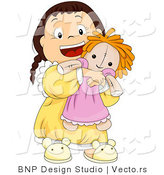 Cartoon Vector of Happy Girl Hugging Doll by BNP Design Studio