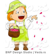 Cartoon Vector of Happy Girl Throwing Red Rose Petals into Air from Basket by BNP Design Studio
