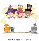 Cartoon Vector of Happy Halloween Kids over a Blank Sign by BNP Design Studio