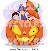 Cartoon Vector of Happy Halloween Kids Playing in a Giant Jack O'Lantern Pumpkin by BNP Design Studio