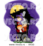 Cartoon Vector of Happy Halloween Kids Playing in a Haunted House by BNP Design Studio