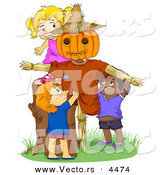 Cartoon Vector of Happy Kids Playing by a Scarecrow by BNP Design Studio