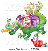 Cartoon Vector of Happy Santa Delivering Gifts by Dragon This Year by Zooco