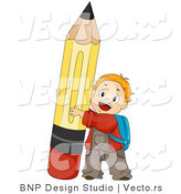 Cartoon Vector of Happy School Boy Hugging Big Pencil by BNP Design Studio