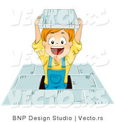 Cartoon Vector of Happy School Boy Jumping with Book by BNP Design Studio