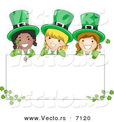 Cartoon Vector of Happy St. Patrick's Day Leprechaun Girls Standing Behind a Blank Sign with Clovers by BNP Design Studio