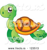Cartoon Vector of Happy Swimming Sea Turtle by Visekart