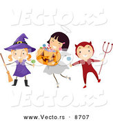 Cartoon Vector of Happy Witch, Angel, and Devil Kids Playing on Halloween by BNP Design Studio