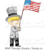 Cartoon Vector of Independence Day Boy Waving American USA Flag by BNP Design Studio