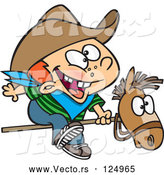 Cartoon Vector of Kid Cowboy Riding a Stick Pony by Toonaday