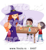 Cartoon Vector of Kids and a Witch Making a Potion on Halloween by BNP Design Studio
