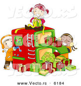Cartoon Vector of Kids Working in a Gift Factory During Christmas by BNP Design Studio