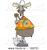 Cartoon Vector of Moose Contractor Holding a Shovel and Wearing a Safety Vest by Djart
