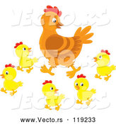 Cartoon Vector of Mother Hen and Baby Chicks by Alex Bannykh