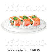Cartoon Vector of Plate of Sushi by