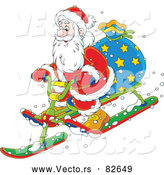 Cartoon Vector of Santa Delivering Presents on Snow Sled by Alex Bannykh