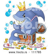Cartoon Vector of Shark Sitting in a Treasure Chest and Surrounded by Booty by Visekart