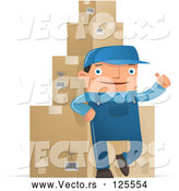 Cartoon Vector of Shipping Warehouse Man Leaning Against Packaged Boxes by Qiun
