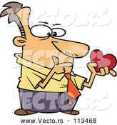 Cartoon Vector of Single White Valentines Day Man Thinking and Holding a Heart by Toonaday