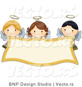 Cartoon Vector of Smiling Angels Holding Blank Banner by BNP Design Studio