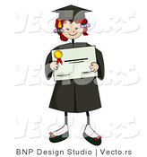 Cartoon Vector of Stick Figure Girl Holding Graduation Certificate by BNP Design Studio