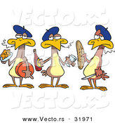 Cartoon Vector of Three French Hens by Toonaday