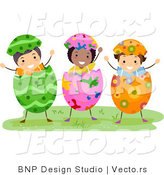 Cartoon Vector of Three Kids Wearing Easter Egg by BNP Design Studio