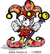 Cartoon Vector of Tough Little Jester Holding a Fist and Staff by Chromaco