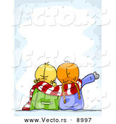 Cartoon Vector of Two Girls Looking at Snow Border Background by BNP Design Studio