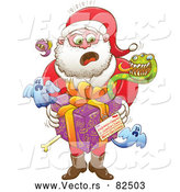 Cartoon Vector of Unsure Santa Delivering Spooky Creepy Gift by Zooco