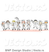 Cartoon Vector of Young Happy Graduates Standing in Horizontal Line by BNP Design Studio