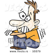 Halloween Cartoon Vector of a Scared Man Shaking with Arms Crossed and Teeth Clenched by Toonaday