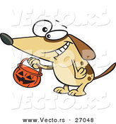 Halloween Vector of a Cartoon Dog Trick-Or-Treating with Pumpkin Bucket by Toonaday