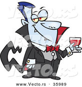 Halloween Vector of a Suave Cartoon Vampire Holding Wine Glass Full of Blood by Toonaday