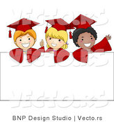 Vector Cartoon of 3 Graduate Kids Standing Behind a Blank Sign by BNP Design Studio
