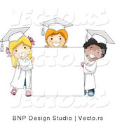 Vector Cartoon of 3 Young Graduates Standing Around a Blank Sign by BNP Design Studio