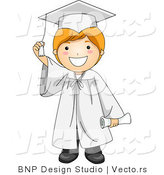 Vector Cartoon of Graduate Boy Smiling While Touching His Tassel by BNP Design Studio