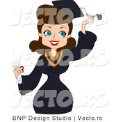Vector Cartoon of Graduate Pinup Girl Grabbing Her Tassel While Smiling by BNP Design Studio