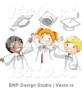 Vector Cartoon of Graduates Happily Tossing Their Caps into the Air by BNP Design Studio