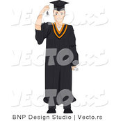 Vector Cartoon of Graduating Teen Moving Tassel from His Face by BNP Design Studio