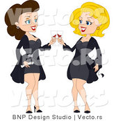 Vector Cartoon of Graduation Pinup Girls Toasting Each Other by BNP Design Studio