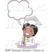 Vector Cartoon of Happy Black Graduate Boy Beside Thought Cloud by BNP Design Studio