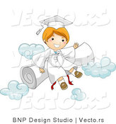 Vector Cartoon of Happy Graduate Boy Sitting on a Diploma and Clouds by BNP Design Studio