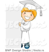Vector Cartoon of Happy Graduate Boy Standing Beside Blank Sign by BNP Design Studio