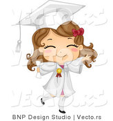 Vector Cartoon of Happy Graduate Girl Walking Forward with Big Smile on Her Face by BNP Design Studio