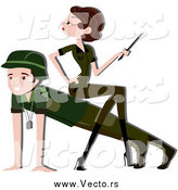 Vector Graphic of AnArmy Woman Sitting on a Man's Back While He Does Push Ups in Military Camp by BNP Design Studio